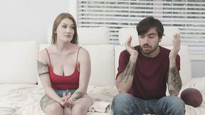 ”Natural Tittied Step Sister Disturbs Game with Blowjob”