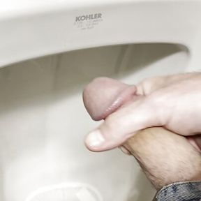 Pissing in public bathroom soft dick to hard quickie