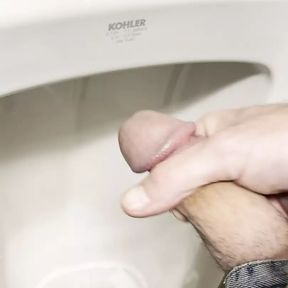 Pissing in public bathroom soft dick to hard quickie