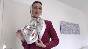 Demonstration of Beautiful Satin Headscarves, JOI, Lady Victoria Valente