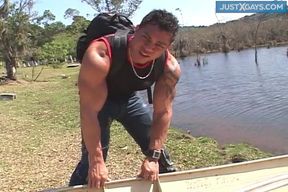 Hot boy gets ass pumped by a huge black cock while on picnic