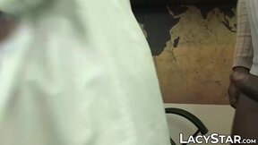 ”Granny Lacey Star blows dick before interracial pounding”