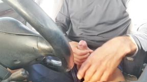 Hot guy jacking off and spitting cock in public in car