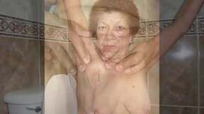 ”HELLOGRANNY Big unshaved nipples on big old hanging tits”