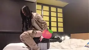 A Japanese minx tried to pee to a travel-toilet! Masturbating while pissing looks like squirting lol adult toy, English sub