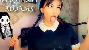 Wednesday Addams Cosplay Slut Chokes on Dick - Ahegao Deepthroat BJ