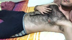 Very hairy man soft dick massage and hairy chest touch big bulge