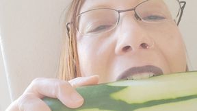 Mean Cucumber Eating In Black Lipstick HD MP4