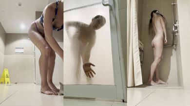 Gym Slut Exhibitionist Gushes in Public Sauna Shower Destroy