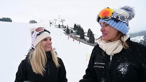 seductive ski babes candee licious and kitana lure share cock after enjoying lesbo strap on session gp3295