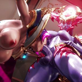 3D Futanari Lol Shyvana Fucks Fiora in Her Mouth and Pussy