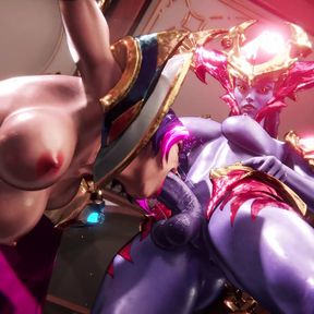 3D Futanari Lol Shyvana Fucks Fiora in Her Mouth and Pussy