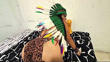 Extremely wild sexy tribal girl wearing traditional loincloth and giant feather crown gets dirty and fucked hard by Colombian studs in an insane hot sexual encounter after World Cup Part 1