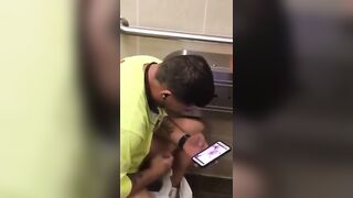 Homo dude caught jerking off & cumming in the restroom