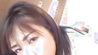 Cute Japanese girl with big natural tits sprayed with cum