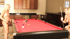 ”Naughty lezzies playing naked on pool table”