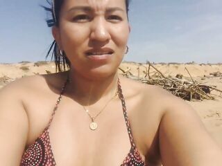 Latin chick brunette hair sucks her stepdad's schlong and masturbates during the time that this chab jerks his knob
