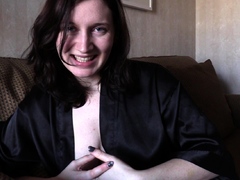 Amateur young brunette enjoys dildo on solo masturbation