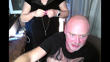Sexy pranks of a mature married couple on the balcony...