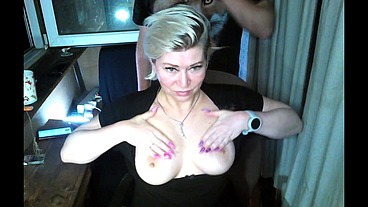 Sexy pranks of a mature married couple on the balcony...
