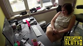 Horny brunette and chubby MILF Laura Louise solo pleasure