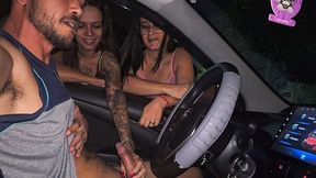 Menage Trois - Two Hot Girls Caught Him Masturbating Inside The Car And Helped Him Cum