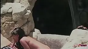 Naughty black milf seduces the white guy outdoors and lets him pummel her tight asshole