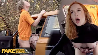 British redhead in nylons gets fucked in a car outdoors