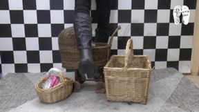 Baskets and Doll Pram under Boots