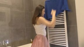 Stunning Brunette in a Pink Mini Skirt Flaunts Her Gorgeous Curves!