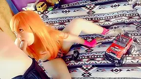 Red-haired Teenager 18+ Playing Toys And Suddenly Got A Huge Cock In Her Mouth