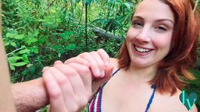 redhead winter leigh sucks my huge cock in the woods