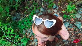 redhead winter leigh sucks my huge cock in the woods