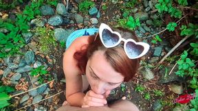 redhead winter leigh sucks my huge cock in the woods