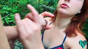 redhead winter leigh sucks my huge cock in the woods