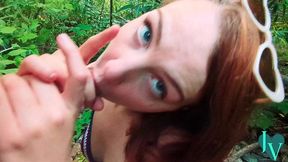 redhead winter leigh sucks my huge cock in the woods