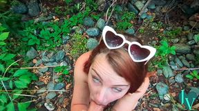 redhead winter leigh sucks my huge cock in the woods