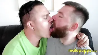 Bear cub Kaleb DeWulf and daddy Leo Blue share passionate deep kissing