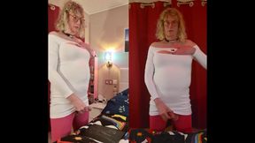 TS Lilly Sophie Plays with Her Big Tits and Hard Girlsdick in Her White Dress and Cums with Masturbator