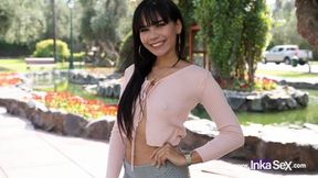 Horny Colombian Babe Sucks Peruvian Cock in Public