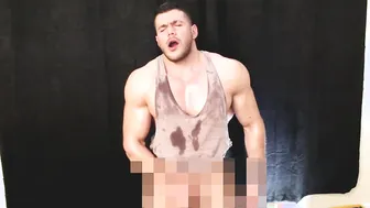 Oily Sweaty Muscle Hunk Jerks Off and Cums