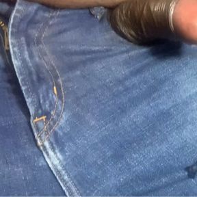 Jerking Off Black Cock &amp; Cumming On Denim Pants Through Pocket