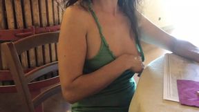 Braless wife at the club, nipples slipping out and flashing rack exposed for all to see make guys cock hard