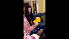 asian girl shown wardrobe and then sucks black cock