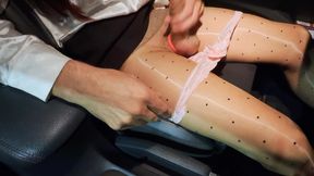 Trying on and testing the tights with a penis pouch with piss and sperm