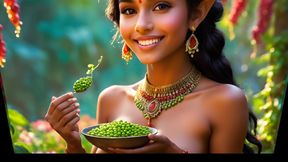 Beautiful Big Breasted Nude Indian Elf Girl with Edamame