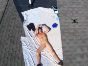 Drone caught naked male outdoors on roof jerking off nudist painting public