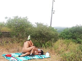 Breasty stepmother and curvy stepdaughter have sex in the woods