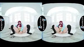 Turned on Japanese redhead Rina Kurusu plays with a sex toy, in VR.