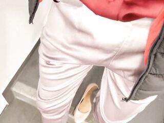 I urinate two times in my satin outfit with hose and highheels outdoor